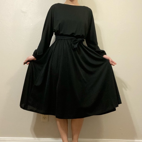 Retro vintage black midi dress w/ cowl back - Picture 7 of 16